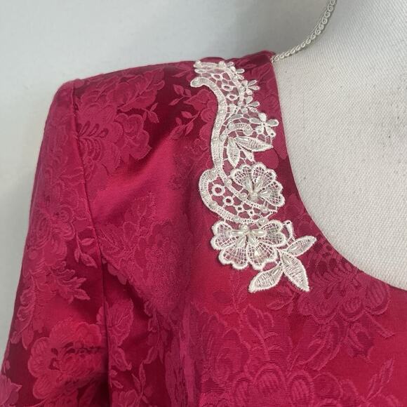 Vintage Melissa 2pc Blazer Skirt Suit Plus sz 16W Pink Brocade Lace Beads 80's - Picture 5 of 14